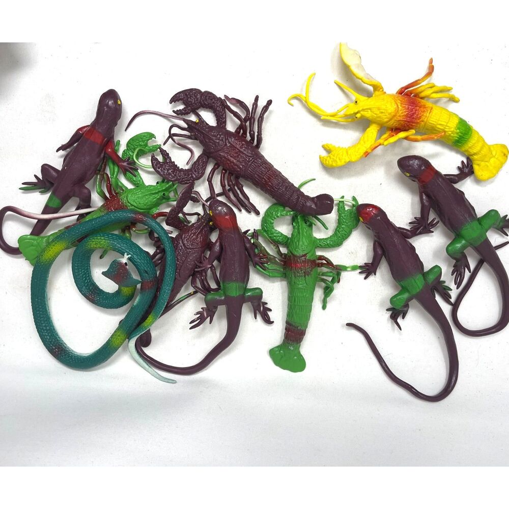 Lot 18 Silicon Creepy Crawlers, Bugs, Snakes and Lizards Toys Biology Science